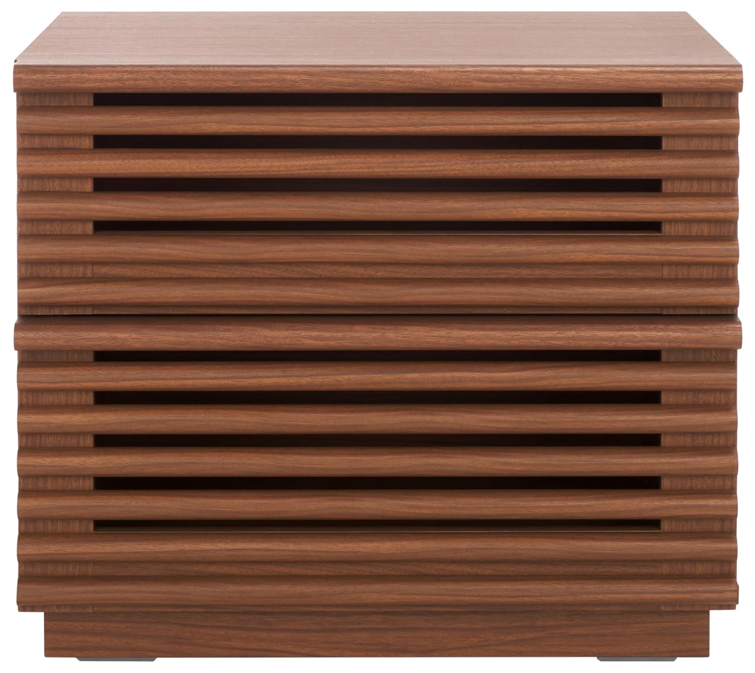 Solid Wood Nightstand 2 Drawers - アヴェリ ダークウォールナット 2段引き出し付きナイトテーブル。無垢材の脚を使用した、寝室用の収納ベッドサイドテーブル。カスタマイズ可能。