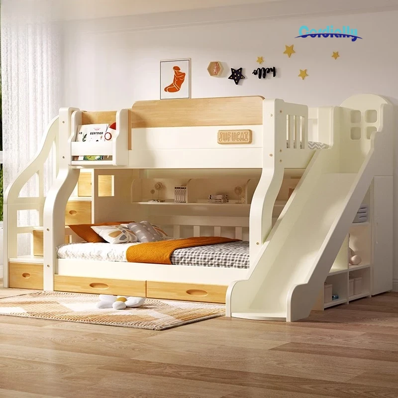 King Size Bed Frame With Storage Drawers - 階段付きのロフトベッド、キングサイズ、引き出し収納付き、二段ベッド、子供用、大人用、寝室家具セット