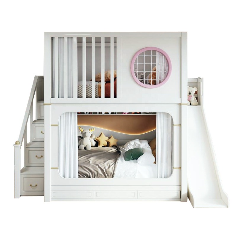 Bunk Bed With Stairs And Slide - 子供用二段ベッド スライドと収納階段付き プリンセスアンス価格 寝室家具 ロフトベッド