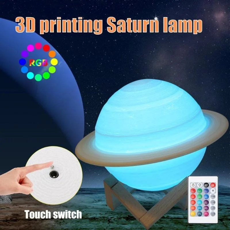Floating Nightstand With Led Light - Ledナイトライト3Dプリント土星ランプ16色3Dライトリモートコントロールタッチムーンランプ子供ライトナイトランプ家庭用
