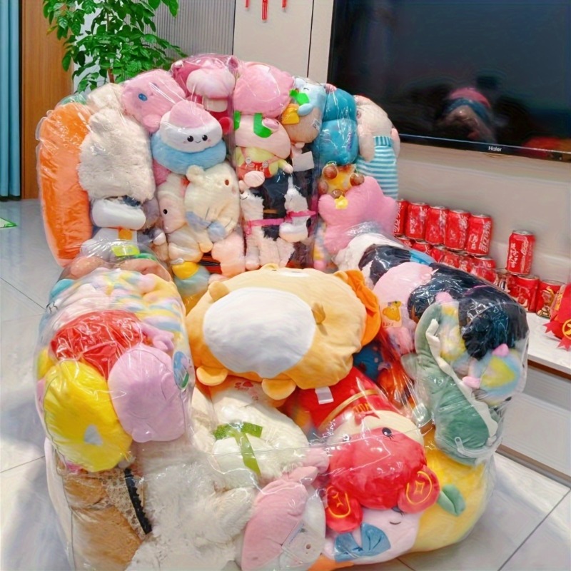 Sofas - 大容量透明PVCソファおもちゃ収納バッグ、ダブルジッパーで簡単清掃＆収納、ぬいぐるみ人形オーガナイザー、省スペース