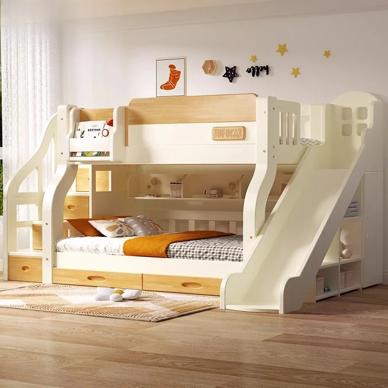 King Size Bed Frame With Storage Drawers - ロフトダブルベッド 階段付きフレーム ヘッドボード付き キングサイズ 引き出し収納付き二段ベッド 子供用