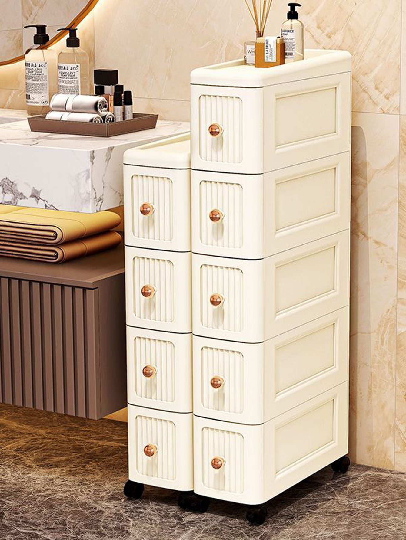 Storage - 幅15CMの隙間収納キャビネット – キッチン冷蔵庫やテーブルの下に置く狭い棚、小さなスペース用の厚いオーガナイザー、省スペース設計