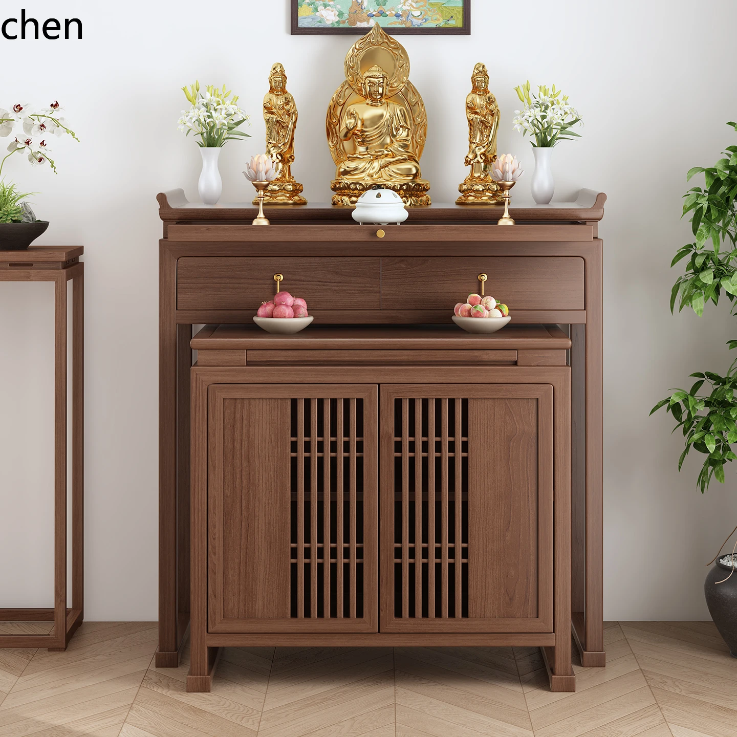 Tables - r5.20 桜材の供物台 シェンタイ家庭用無垢材供物台 仏陀台湾香炉 リビングルーム用小型