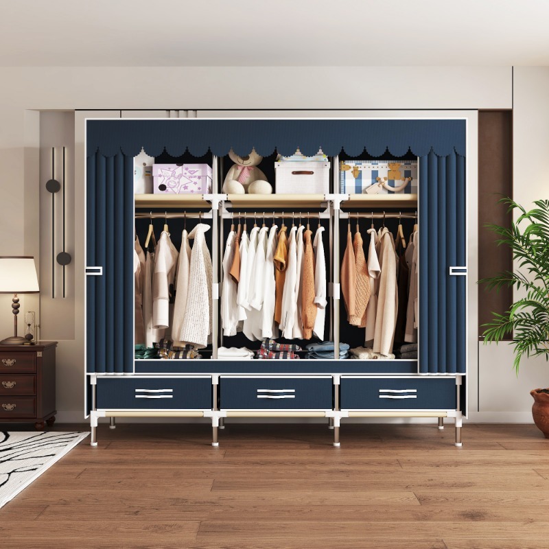 Wardrobe Closet Portable Fabric Cover - 65インチの布製クローゼット（引き出し付き）、防塵カバー付き大型ポータブルワードローブ、寝室・アパート用収納オーガナイザー ﻿