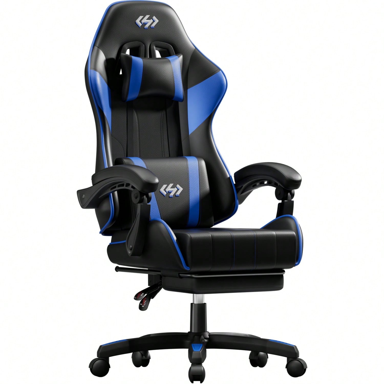 Chairs - HLDIRECTゲーミングチェア、人間工学に基づいたコンピューターオフィスチェア、ランバーサポート、フットレスト、ヘッドレスト付き、高さと背もたれの角度調整可能、ビデオゲーマーチェア、PUレザー、360度回転 ° スイベル、大人用、黒と青