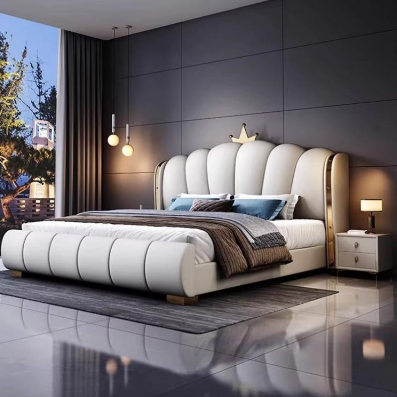 King Size Bed Frame With Storage Drawers - モダンな高級感のある木製ベッドルーム家具。収納引き出し付きのダブルベッドフレーム（キングサイズ）、ホワイト。