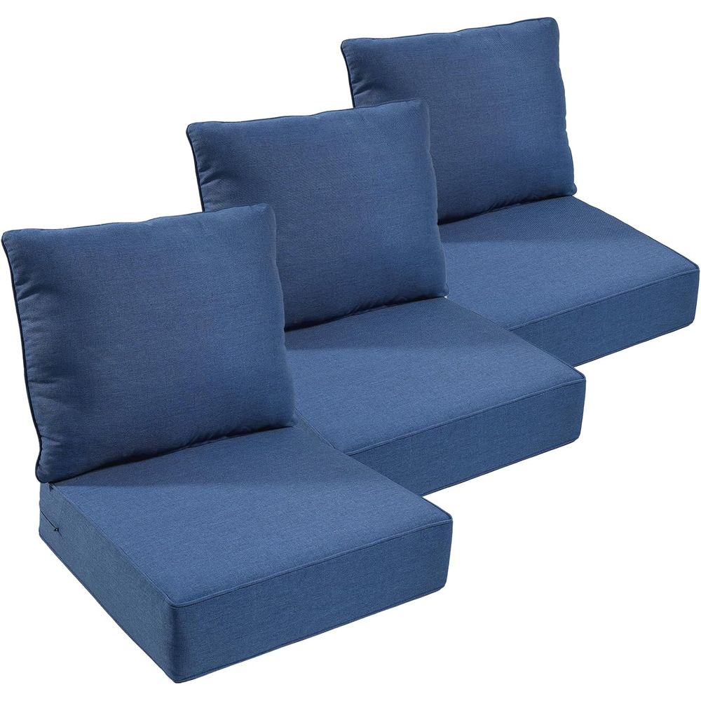 Outdoor Furniture - 屋外用家具クッション、厚さ6インチのシートクッション、防水22x24インチのパティオ交換用チェア/ソファクッション、背もたれ3個付き