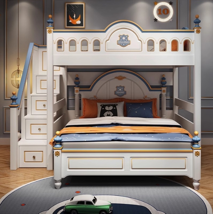 キッズプリンセスルーム木製キャッスル二段ベッド、階段と滑り台 - Bunk Bed With Stairs And Slide のレビューと価格
