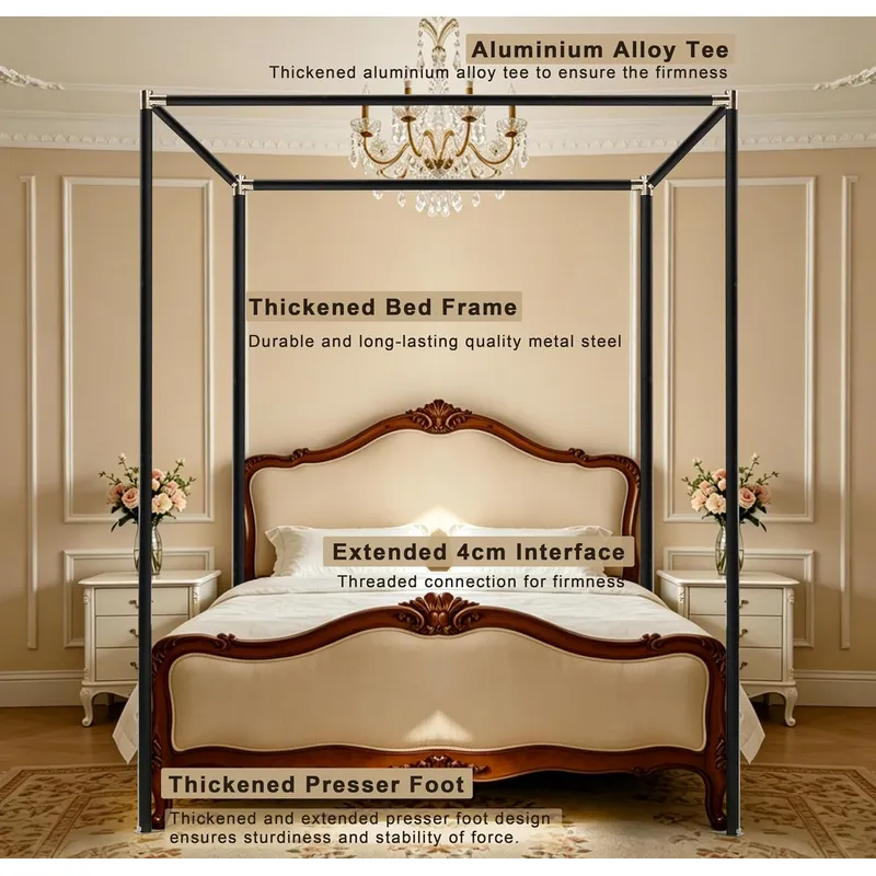 ステンレス製キャノピーベッドフレーム、クイーンサイズ、厚みの - Canopy Bed Frame Metal Queen のレビューと価格