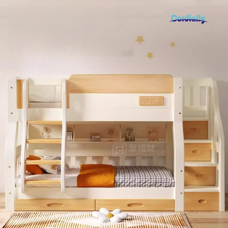 階段付きのロフトベッド、キングサイズ、引き出し収納付き、二段 - King Size Bed Frame With Storage Drawers のレビューと価格