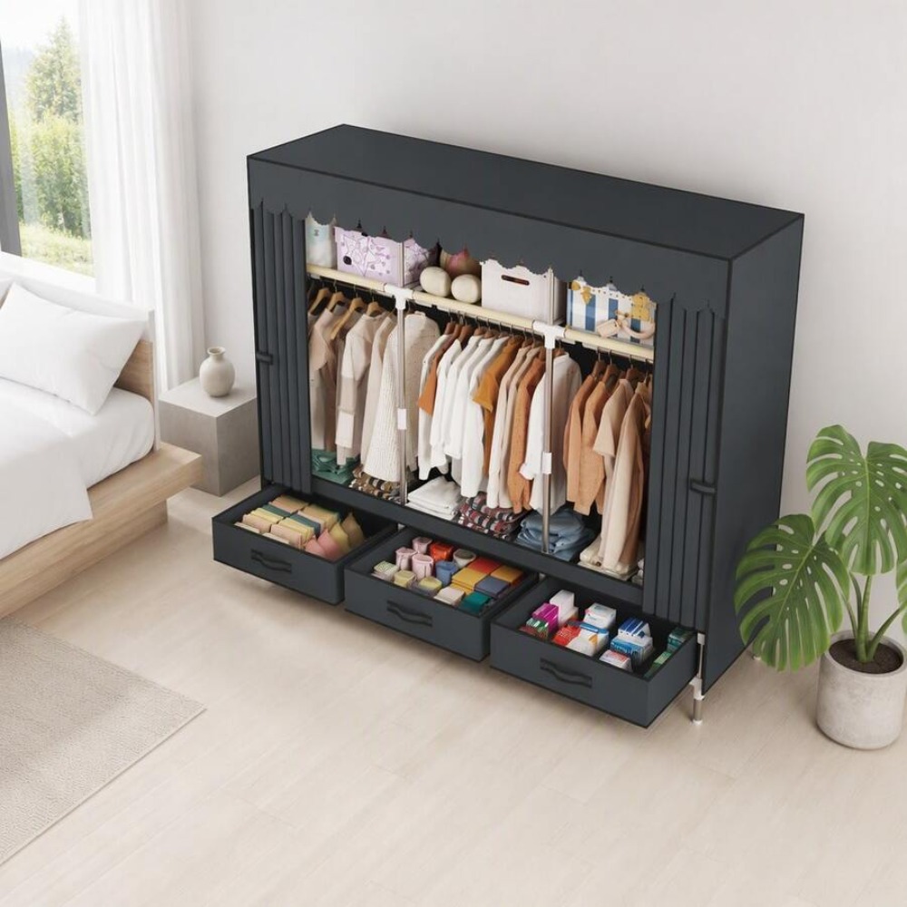 厚さ16mmのスチールフレームと不織布カバーを備えたポータブ - Wardrobe Closet Portable Fabric Cover のレビューと価格