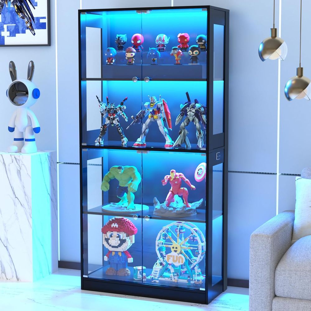 65ガラス扉ディスプレイキャビネット、センサー照明付き4段キ - Storage のレビューと価格