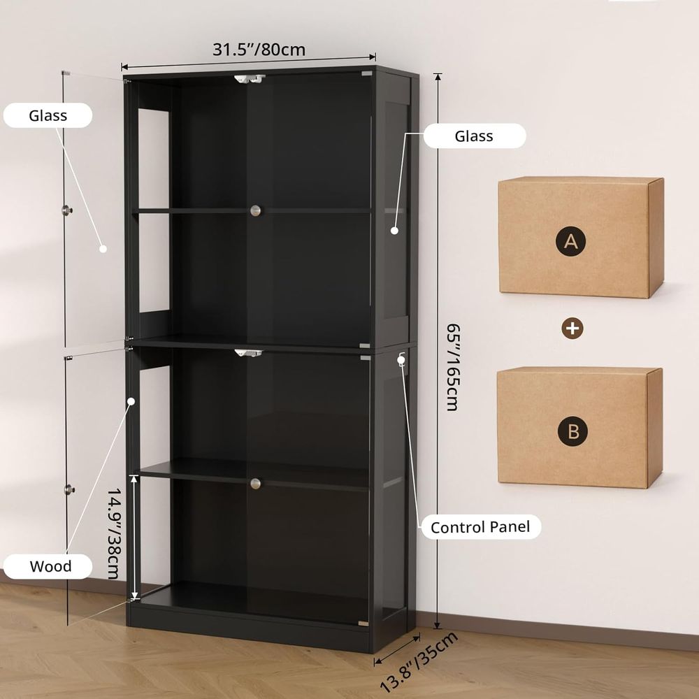 65ガラス扉ディスプレイキャビネット、センサー照明付き4段キ - Storage のレビューと価格