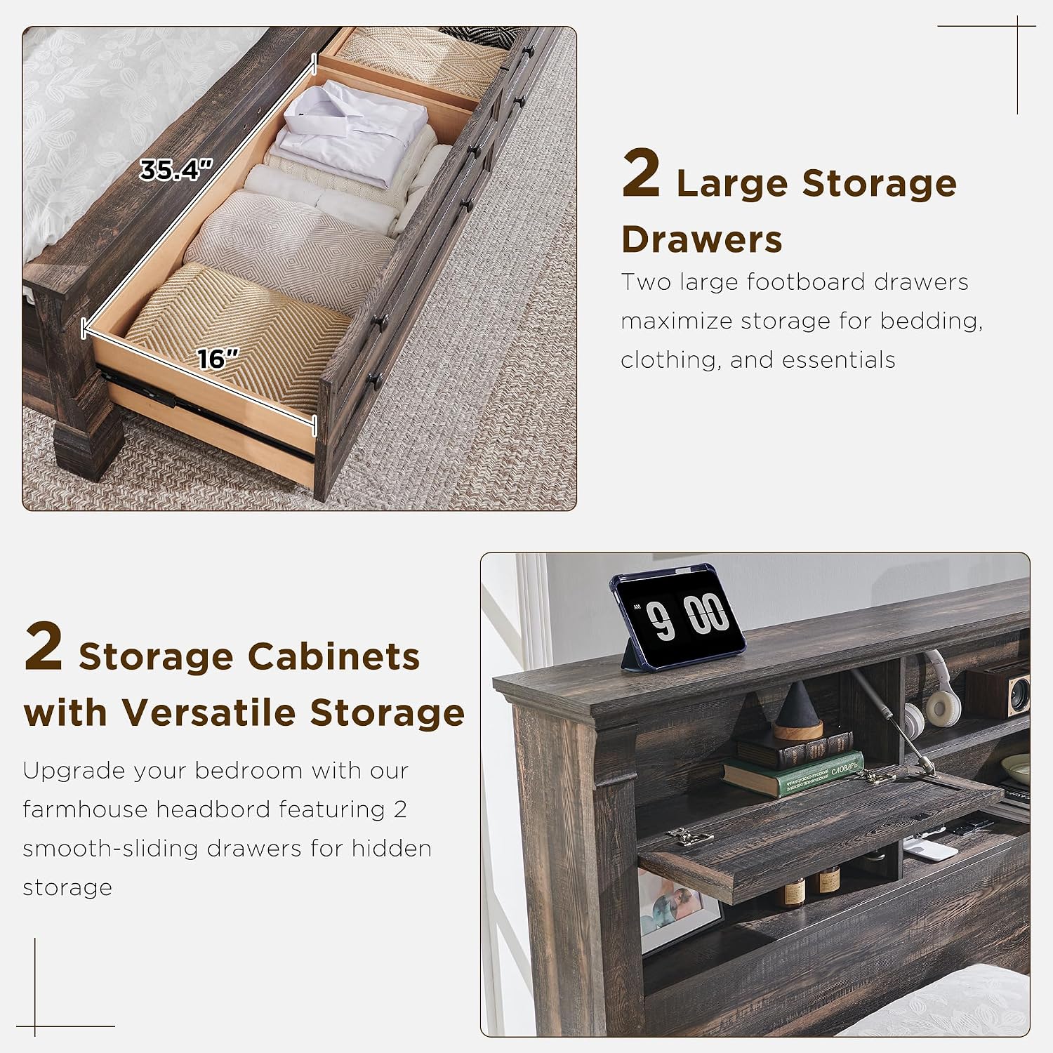 キングサイズベッドフレーム、54インチヘッドボード、4つの収 - King Size Bed Frame With Storage Drawers のレビューと価格