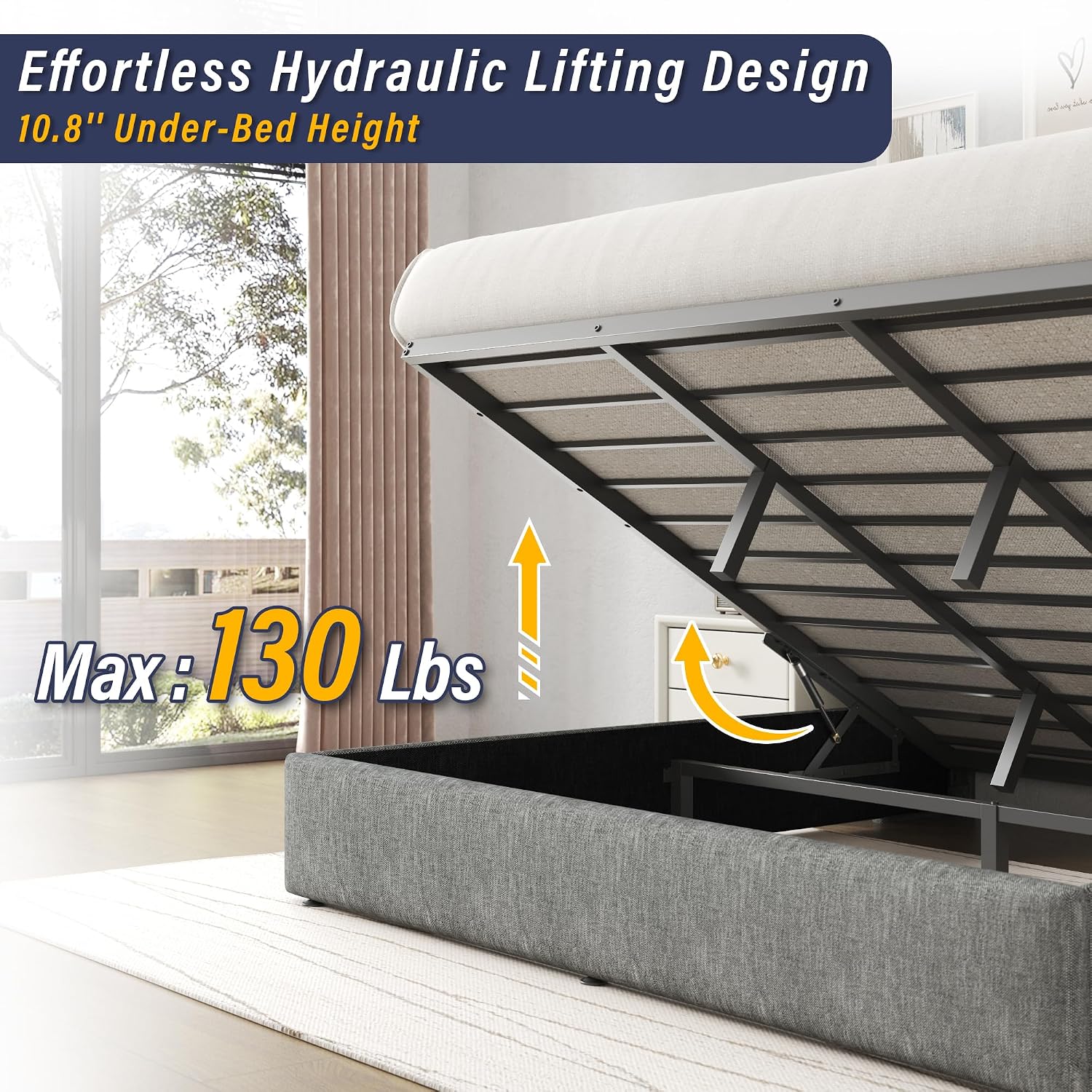 キングベッドフレーム、油圧式ガスリフト収納付き、カスタマイズ - Gas Lift Storage Bed Hydraulic のレビューと価格