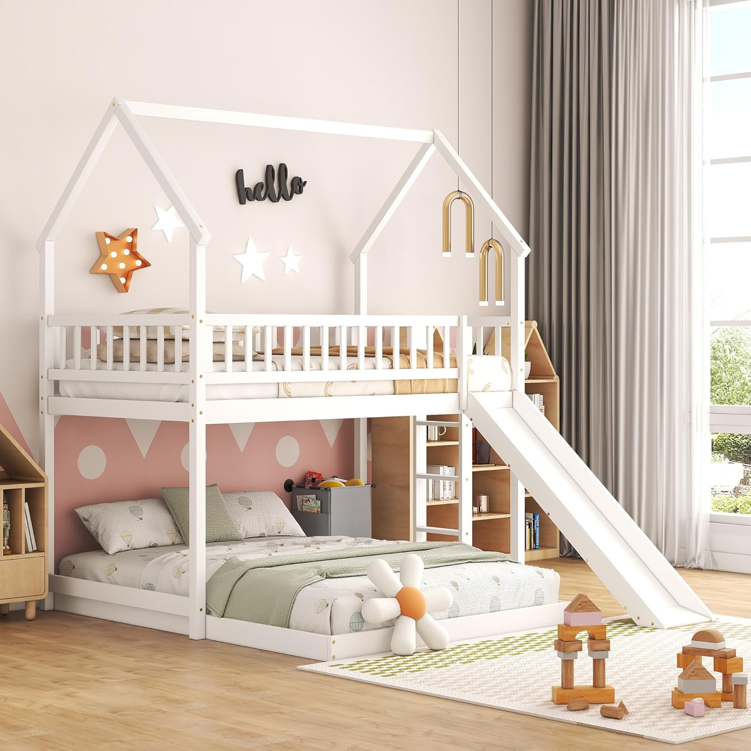 階段と滑り台付きハウス型二段ベッド |   ツインオーバーフ - Bunk Bed With Stairs And Slide のレビューと価格