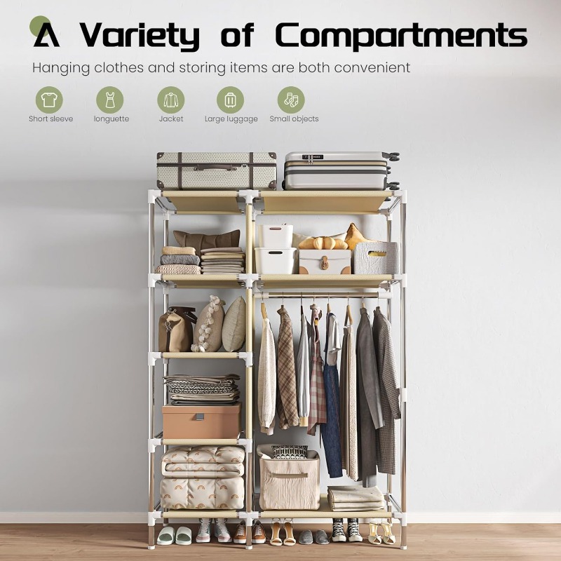 ポータブルワードローブ、自立型クローゼットハンギングオーガナ - Wardrobe Closet Portable Fabric Cover のレビューと価格