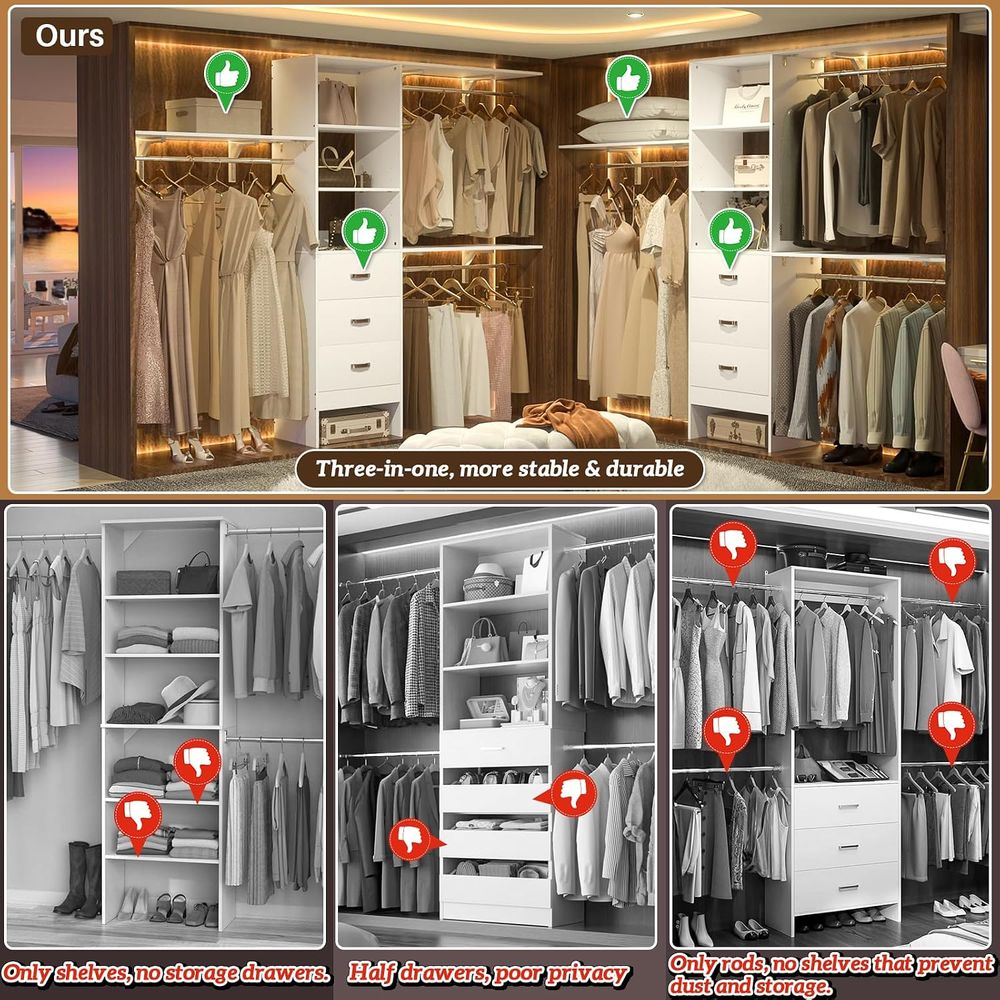 8T クローゼットシステム、96インチクローゼットオーガナイ - Bedroom Furniture のレビューと価格