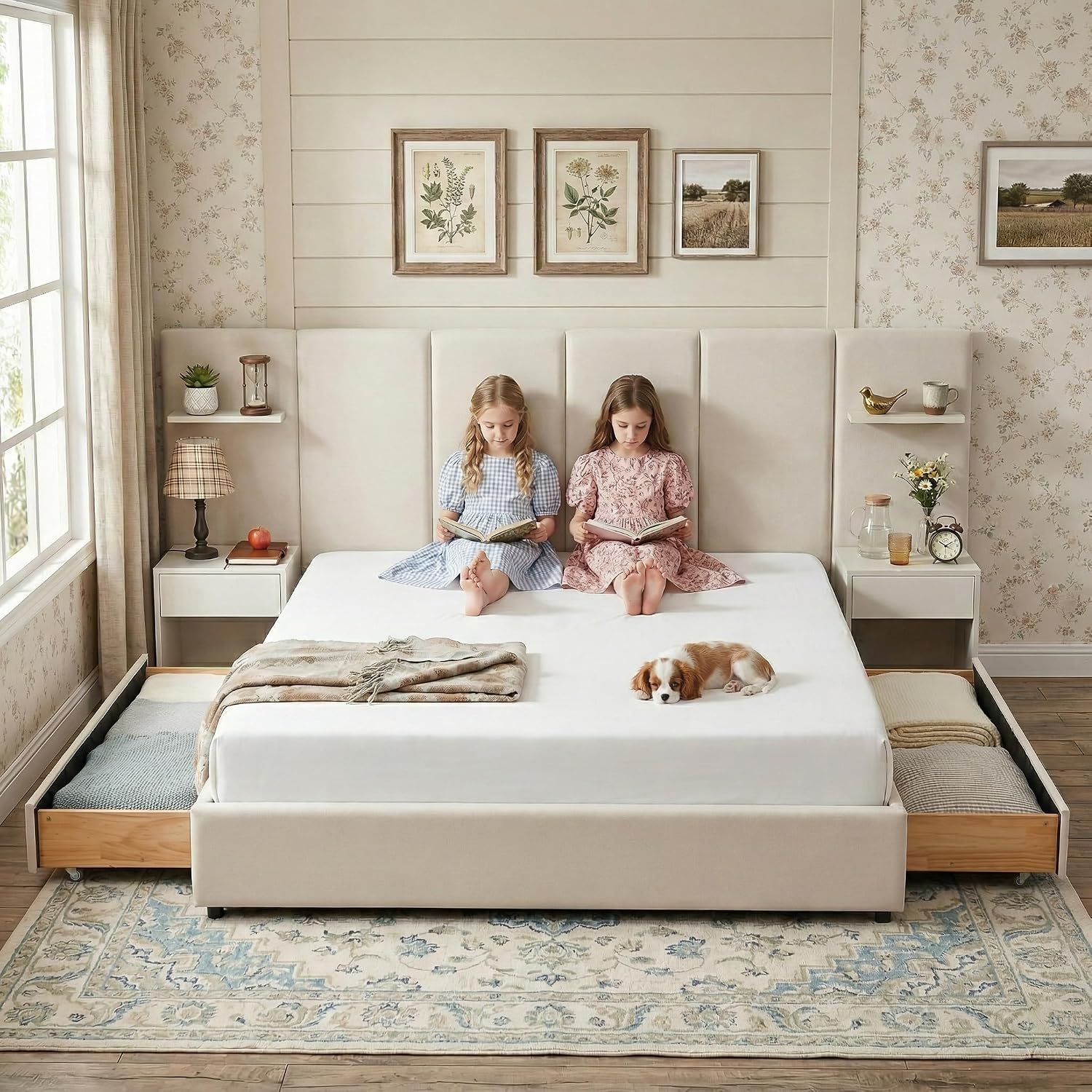 キングサイズベッドフレーム、収納付き、内蔵ナイトスタンドと引 - King Size Bed Frame With Storage Drawers のレビューと価格