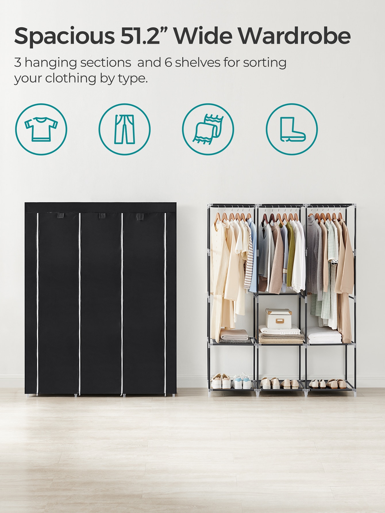 ポータブルクローゼットオーガナイザー モダンブラックファブリ - Wardrobe Closet Portable Fabric Cover のレビューと価格