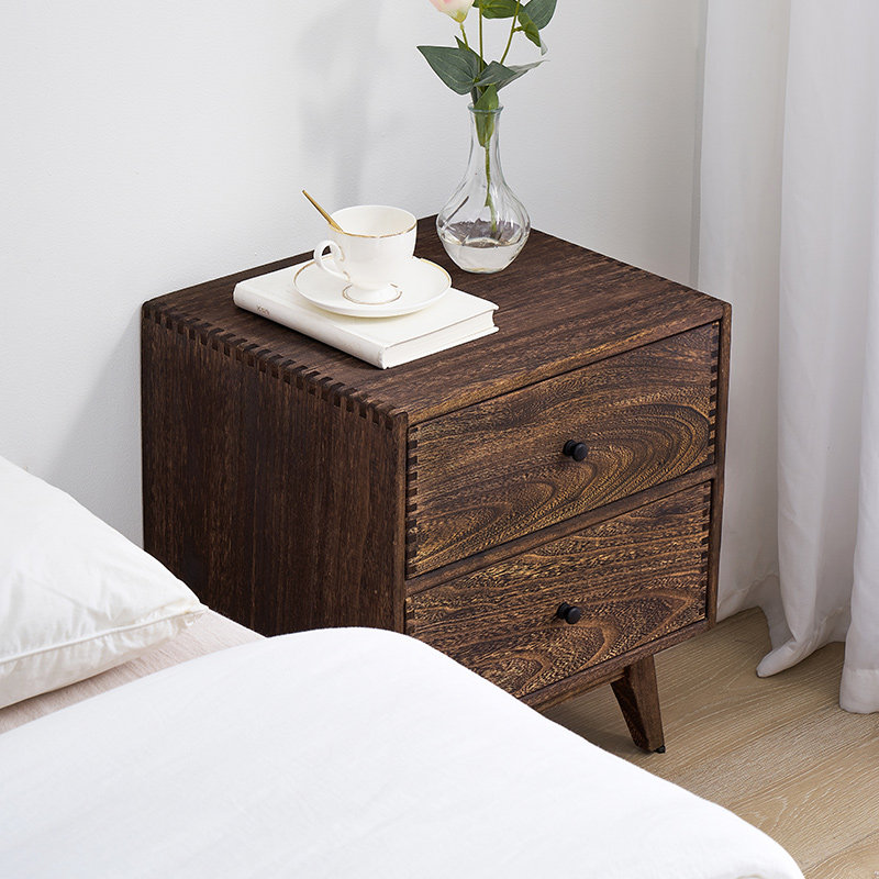 レトロ無垢材寝室ナイトスタンド 2 引き出しベッドサイドキャ - Solid Wood Nightstand 2 Drawers のレビューと価格