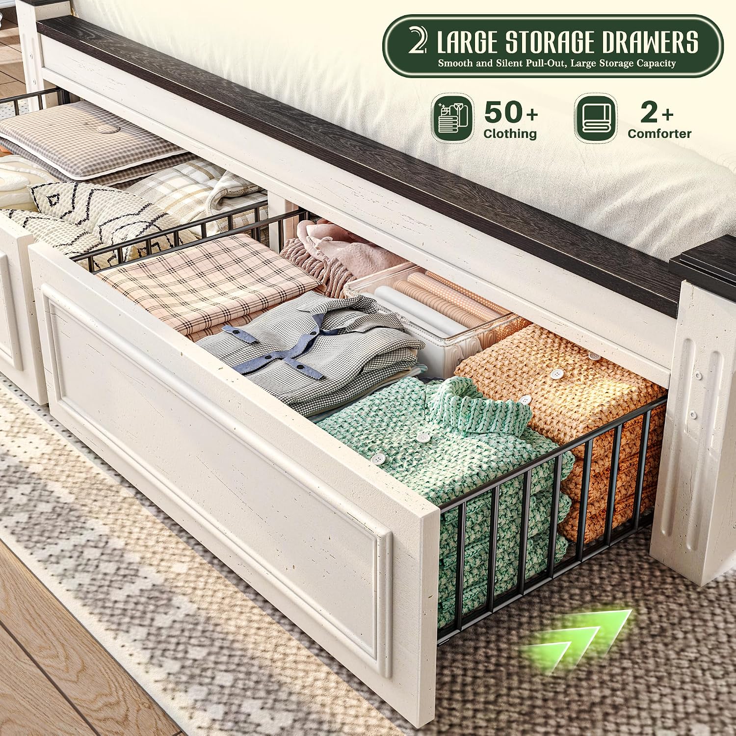 キングサイズベッドフレーム、高さ51インチのヘッドボードと2 - King Size Bed Frame With Storage Drawers のレビューと価格