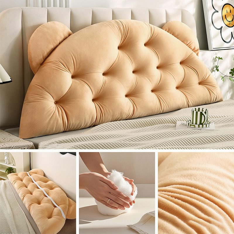 クマ耳型ヘッドボード背もたれクッション、厚手の布張りサポート - Headboard Cushion Backrest Tatami のレビューと価格