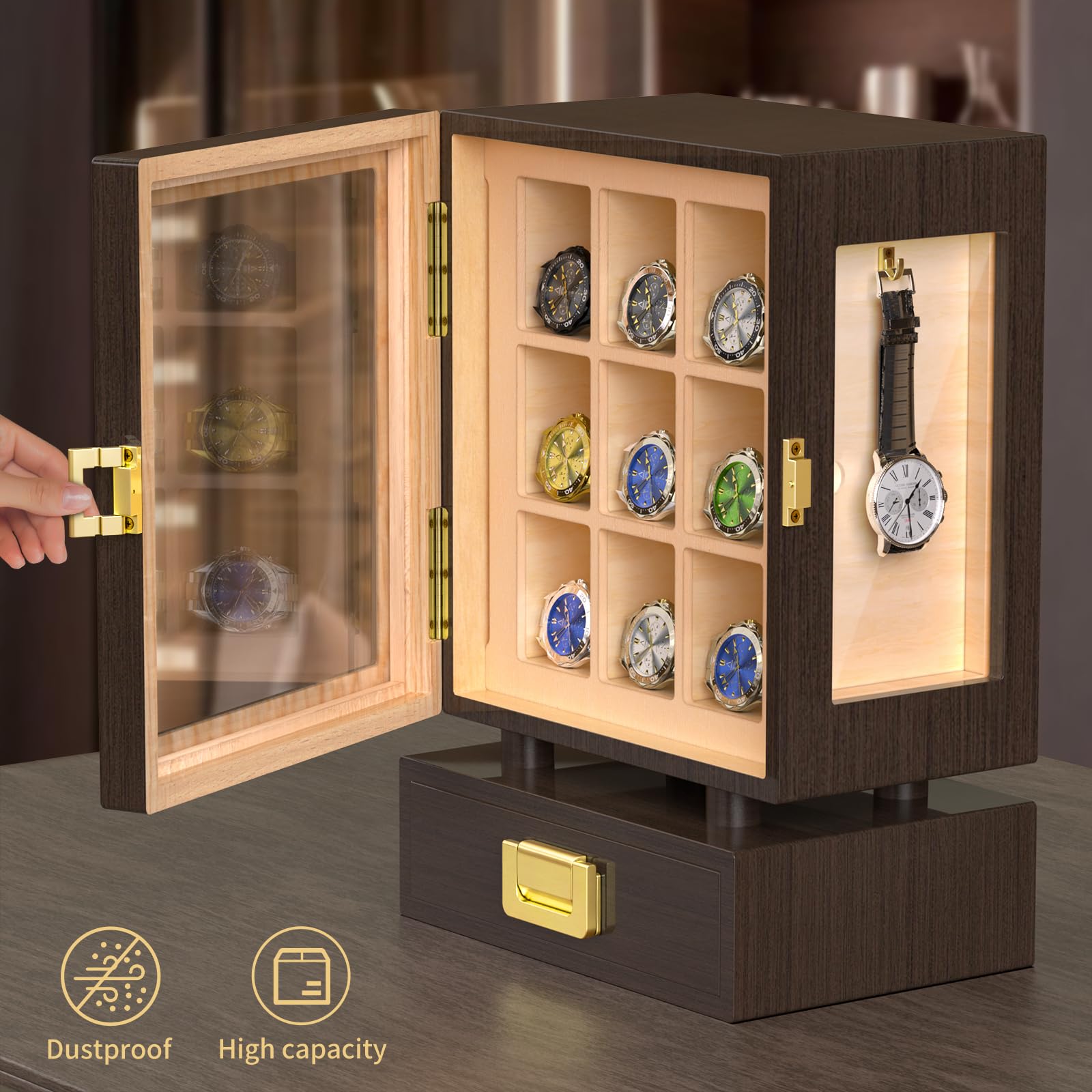 カスタム長方形木製腕時計収納ボックス、無垢ウォールナット製デ - Storage のレビューと価格