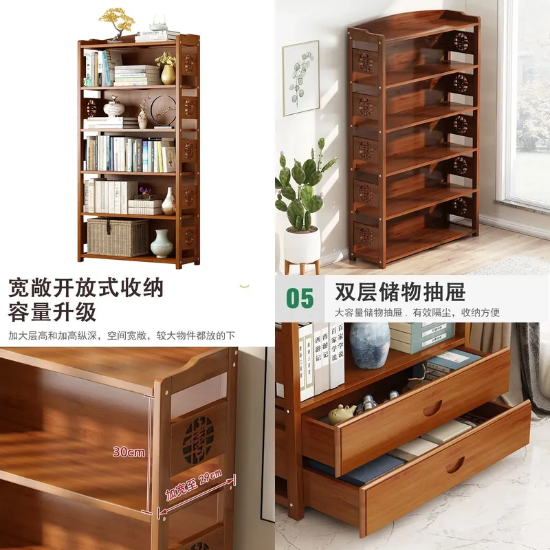 無垢材の本棚 シンプルな収納ラック 寝室 リビングルーム 学 - Bedroom Furniture のレビューと価格
