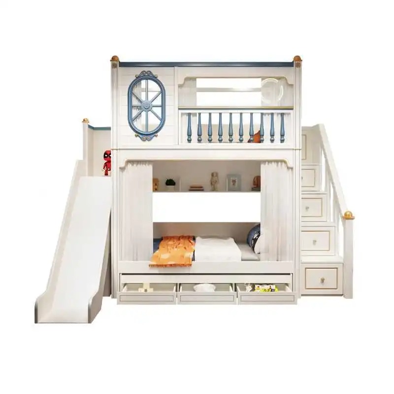 高級子供部屋用家具、スライドと階段付き二段ベッド - Bunk Bed With Stairs And Slide のレビューと価格