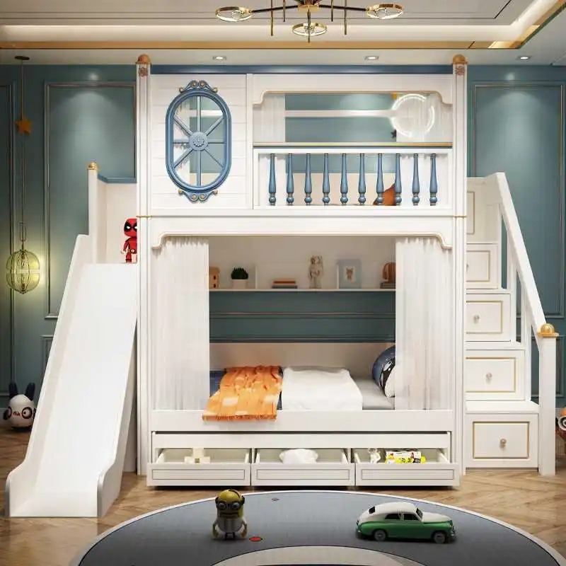 高級子供部屋用家具、スライドと階段付き二段ベッド - Bunk Bed With Stairs And Slide のレビューと価格
