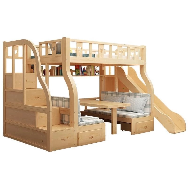 多機能二段ベッド、無垢材収納引き出し付き、調節可能な子供用・ - Bunk Bed With Stairs And Slide のレビューと価格