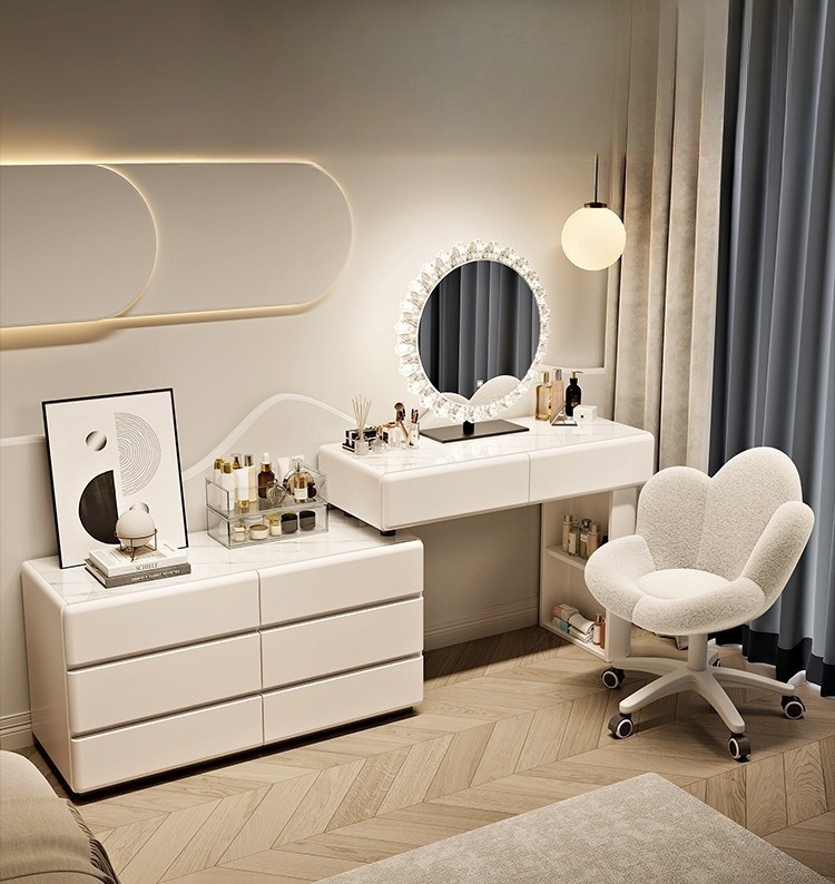 #   ホワイトウッドモダンヨーロピアンライトミラー付きドレ - Dressing Table Vanity With Lighted Mirror のレビューと価格