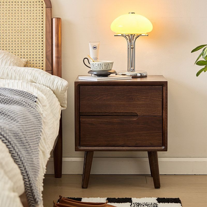 木製ベッドサイドテーブルヴィンテージナイトスタンド高級寝室ナ - Solid Wood Nightstand 2 Drawers のレビューと価格