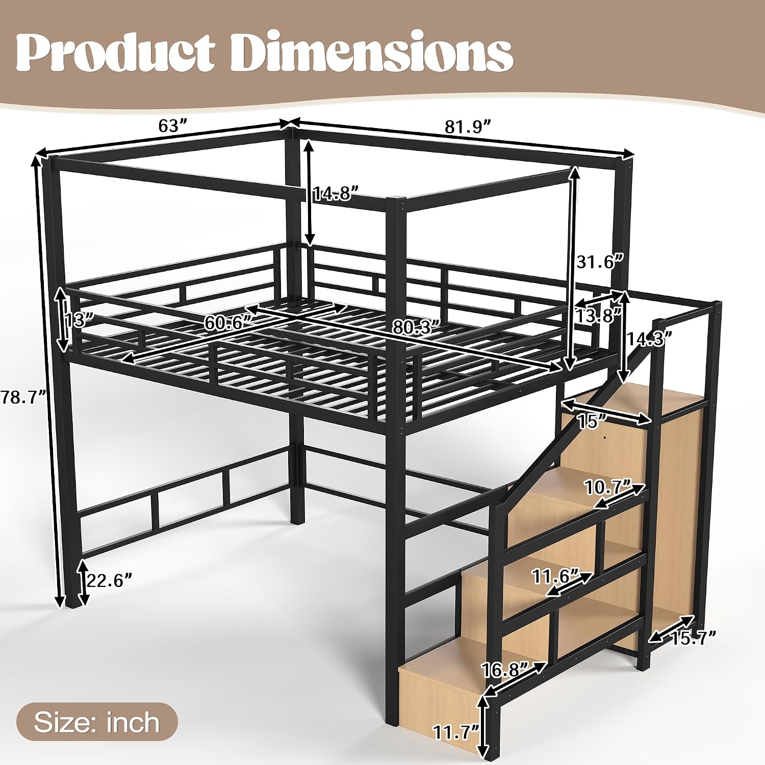 クイーンロフトベッド、収納階段とワードローブ付き、金属製キャ - Canopy Bed Frame Metal Queen のレビューと価格