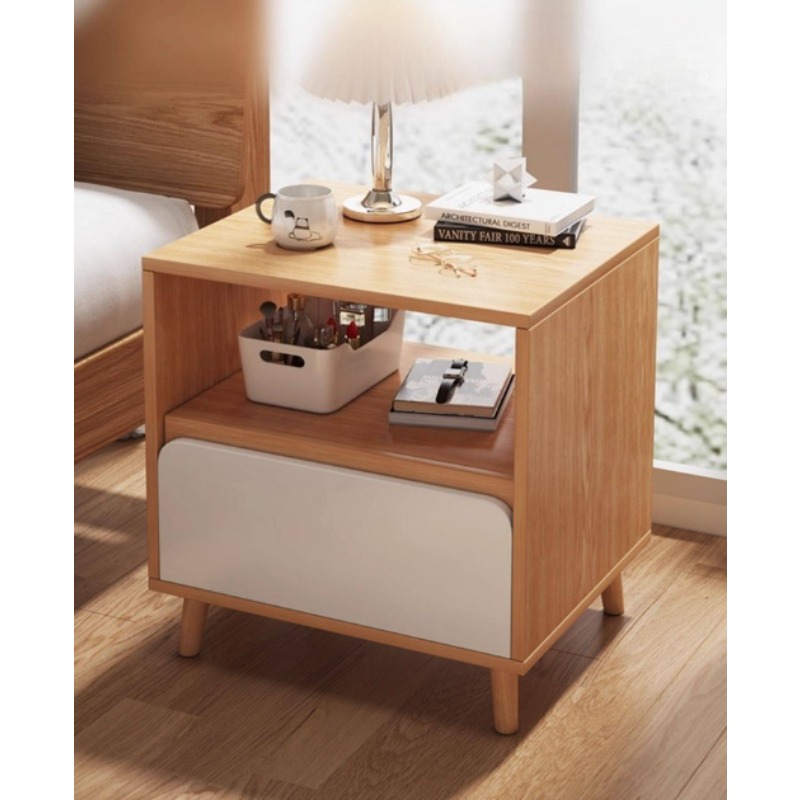 白いベッドサイドテーブル 引き出し付きベッドルーム収納キャビ - Solid Wood Nightstand 2 Drawers のレビューと価格