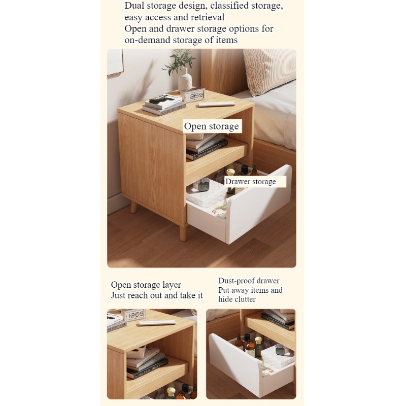 白いベッドサイドテーブル 引き出し付きベッドルーム収納キャビ - Solid Wood Nightstand 2 Drawers のレビューと価格