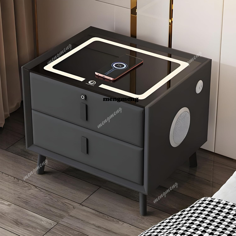 無垢材スマートナイトスタンド ワイヤレス充電機能付き 指紋ロ - Solid Wood Nightstand 2 Drawers のレビューと価格