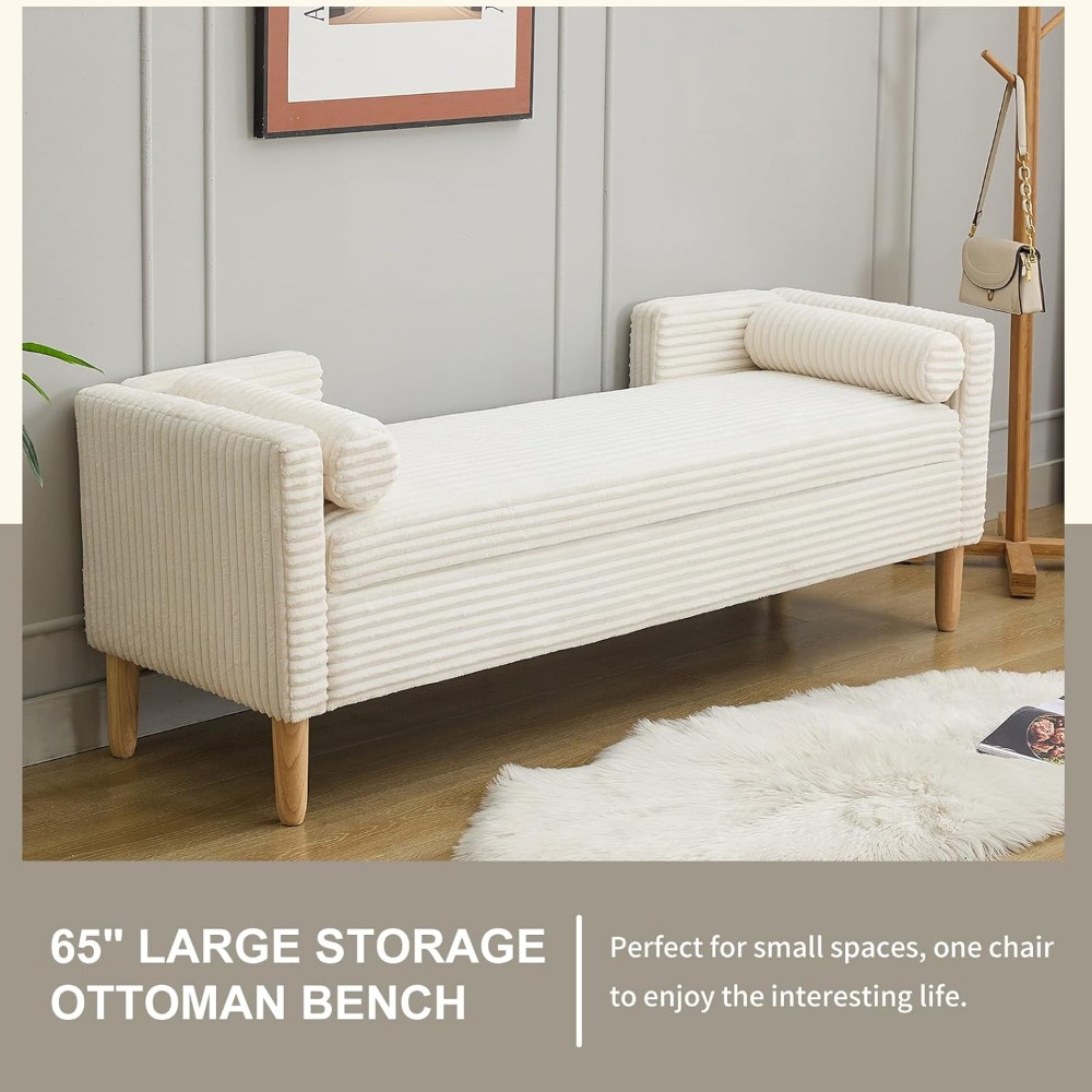 木製脚付き、ベッドエンドベンチ、65インチの大型収納オットマ - Bedroom Furniture のレビューと価格