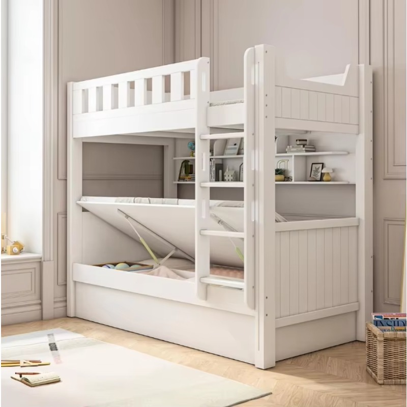 子供用木製収納付き二段ベッド、階段付きキャビネットとスライド - Bunk Bed With Stairs And Slide のレビューと価格