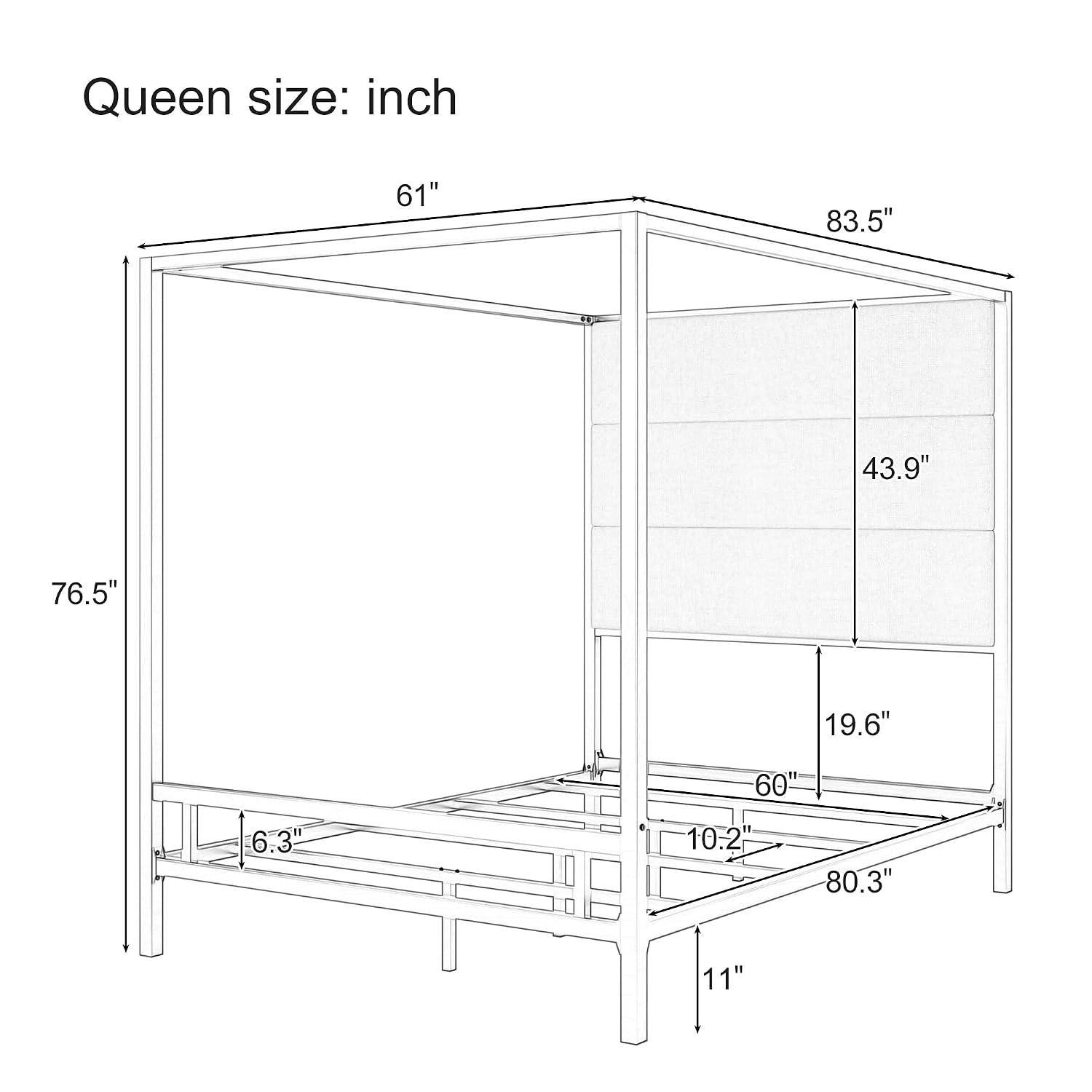 クイーンサイズの天蓋付きベッド、背の高いベルベット張りの金属 - Canopy Bed Frame Metal Queen のレビューと価格