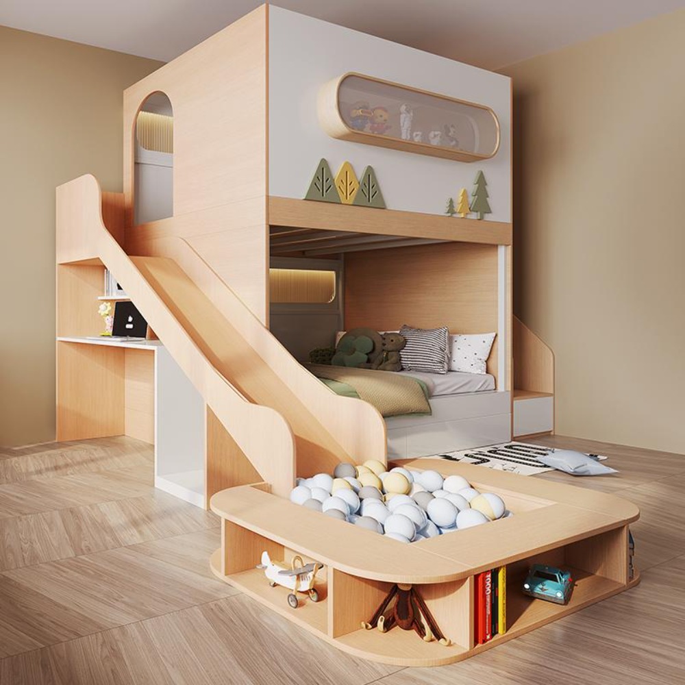 宇宙カプセル型ツリーハウス二段ベッド、滑り台とボールプール付 - Bunk Bed With Stairs And Slide のレビューと価格
