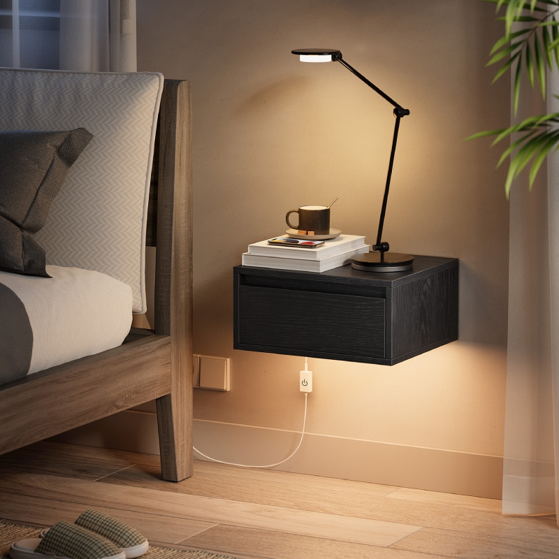 引き出し付きLEDライトベッドサイド装飾壁掛けフローティング - Floating Nightstand With Led Light のレビューと価格