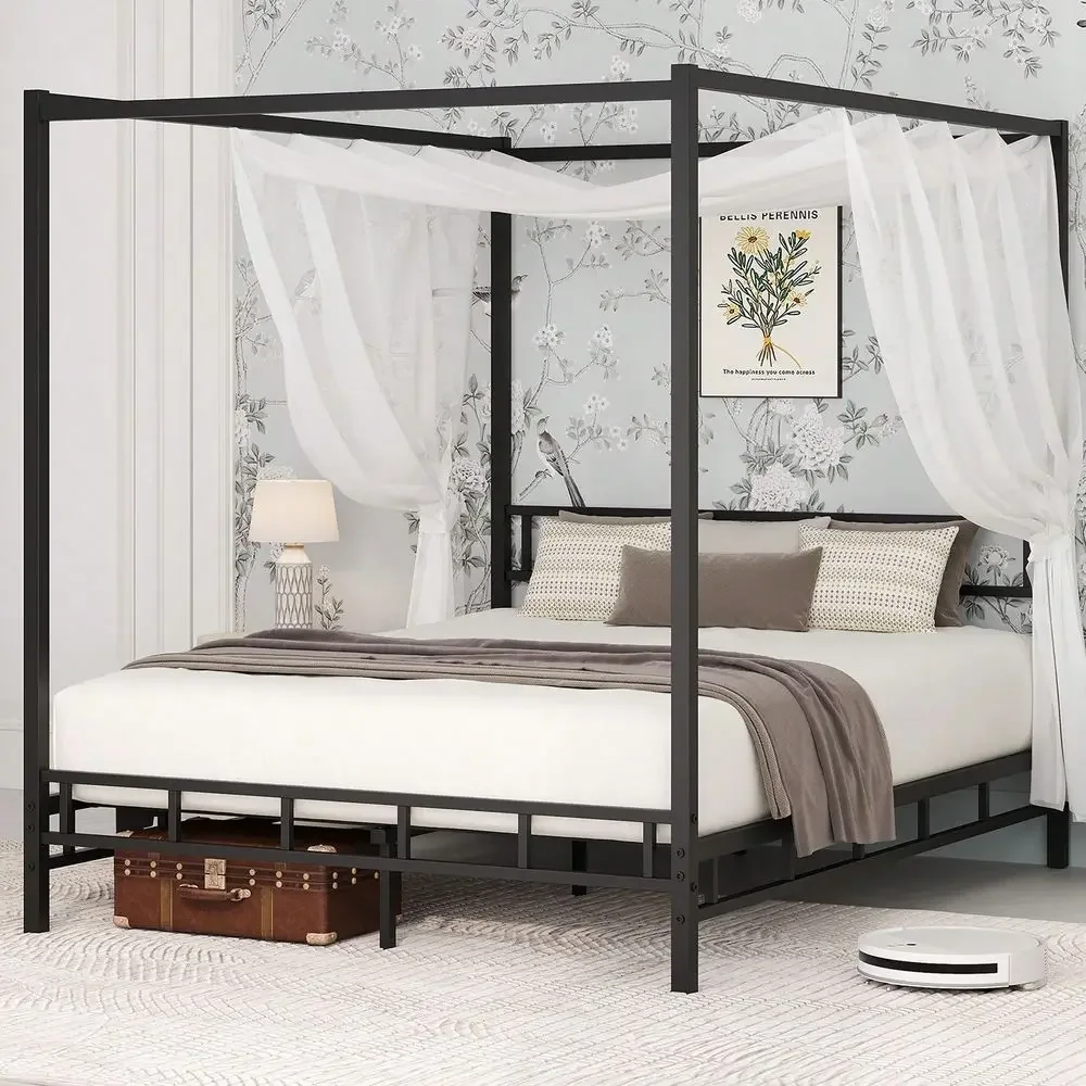金属製キャノピーベッドフレーム、金属製スラットサポート付きク - Canopy Bed Frame Metal Queen のレビューと価格