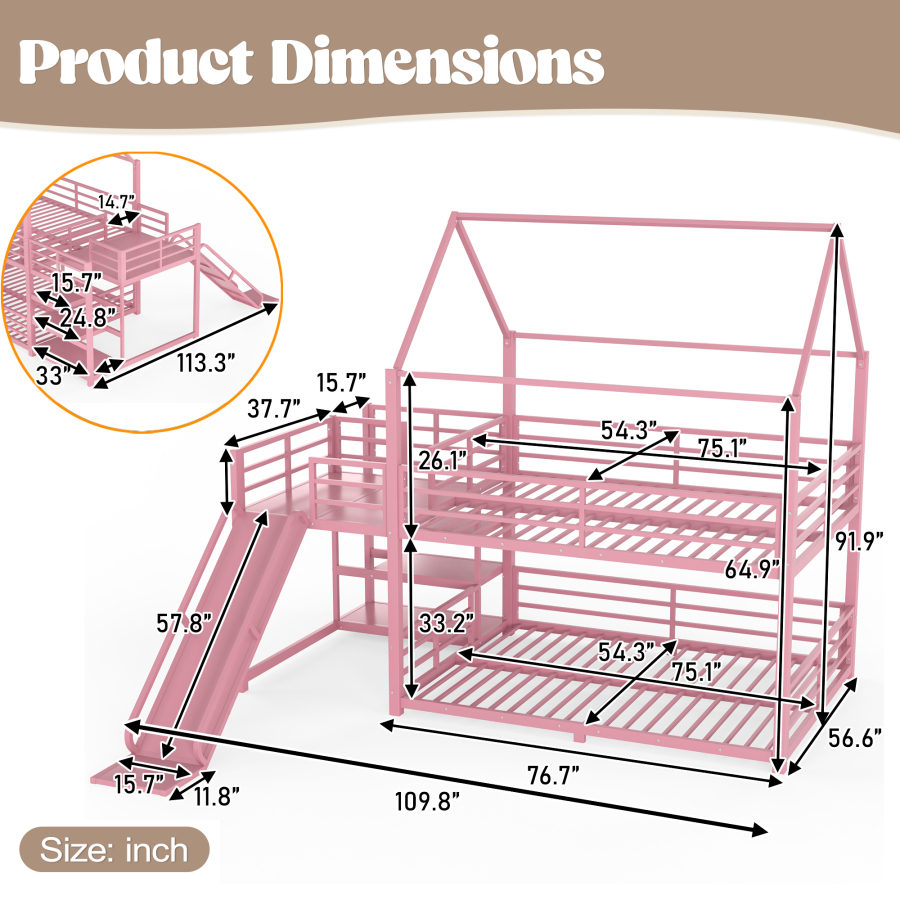 フルメタルハウス二段ベッド、収納階段、スライド、安全柵付き、 - Bunk Bed With Stairs And Slide のレビューと価格