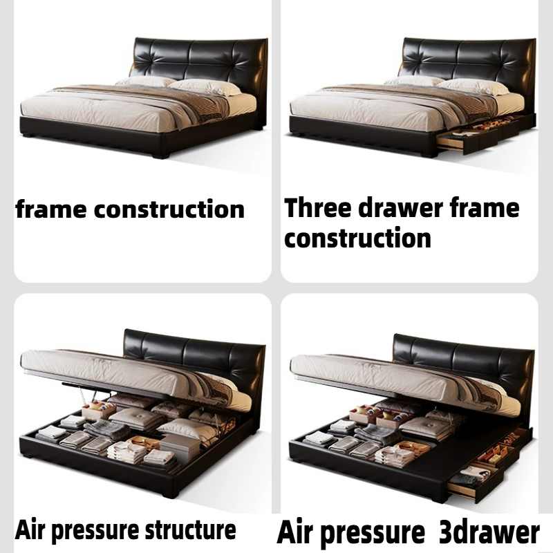 イタリアンスタイルの黒PUレザーベッド、収納引き出し付き、ソ - King Size Bed Frame With Storage Drawers のレビューと価格