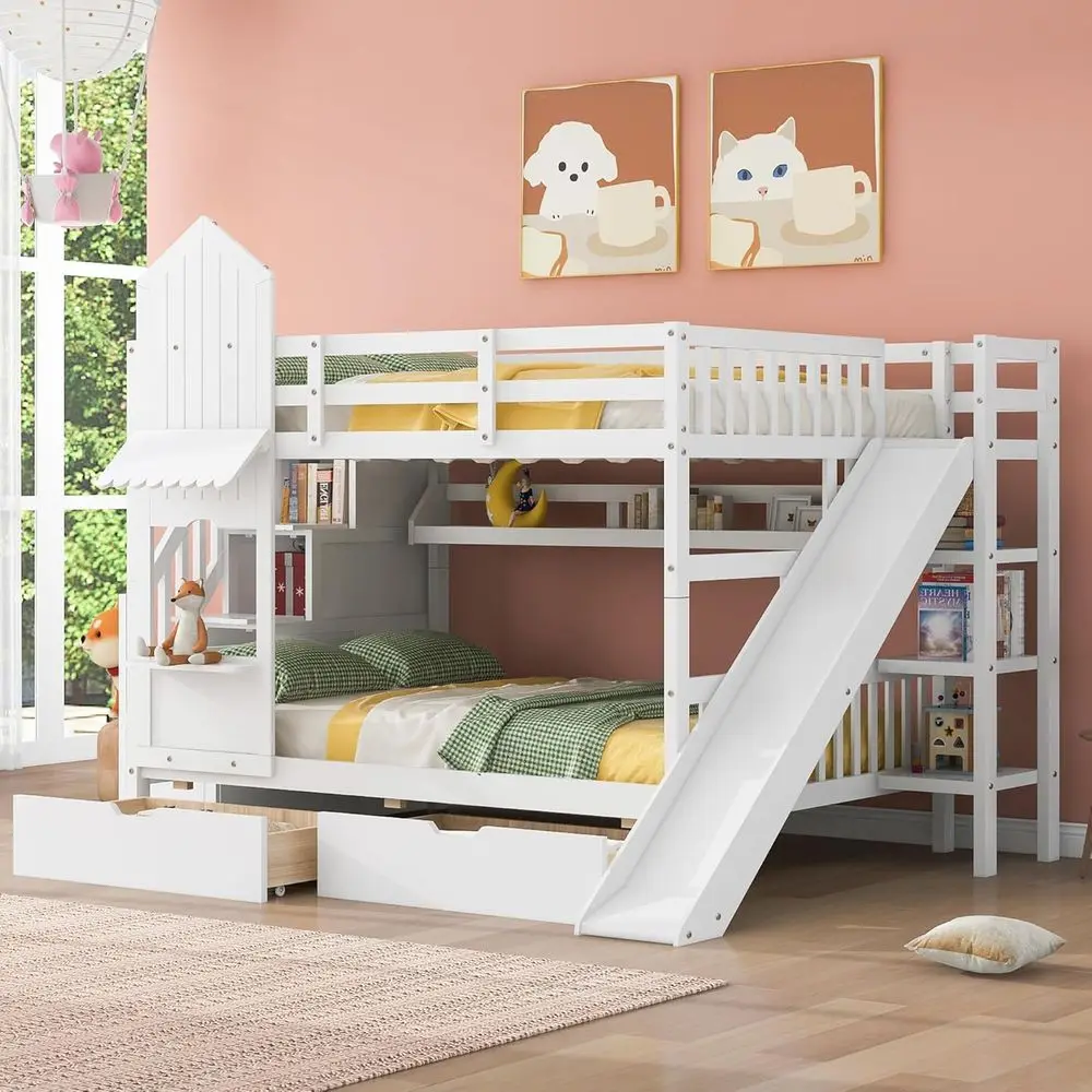 ツインオーバーツイン二段ベッド、スライド階段と収納棚付き、子 - Bunk Bed With Stairs And Slide のレビューと価格