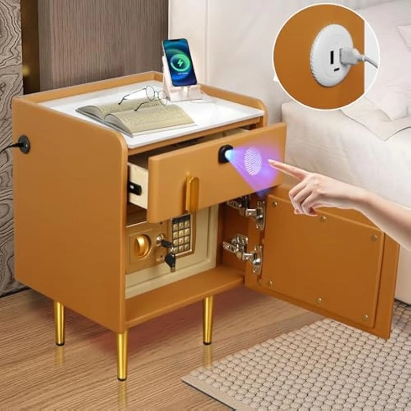隠し金庫と指紋認証ロック付き引き出しを備えたスマートナイトス - Solid Wood Nightstand 2 Drawers のレビューと価格