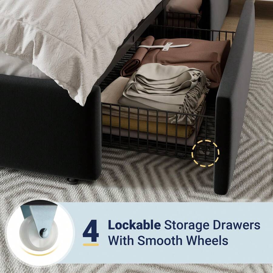 フル/クイーン/キングサイズのプラットフォームベッドフレーム - King Size Bed Frame With Storage Drawers のレビューと価格